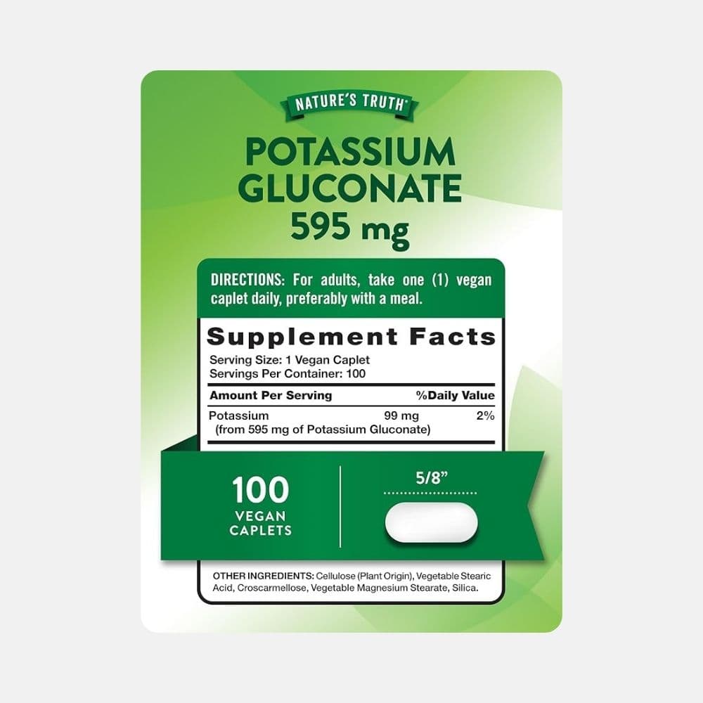 Potassium Gluconate 595 mg - 100 Caplets for Muscle Support 5