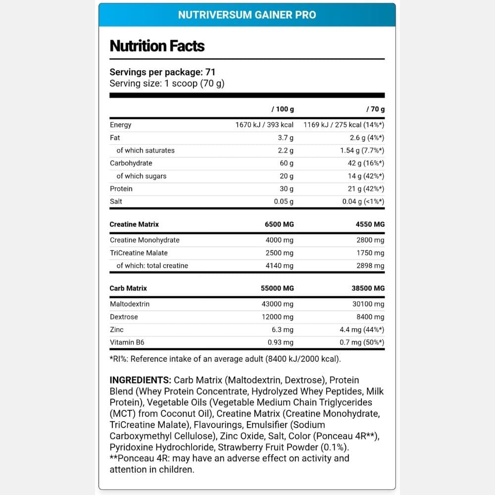 Nutriversum Pro Gainer Mass Powder 5kg 2